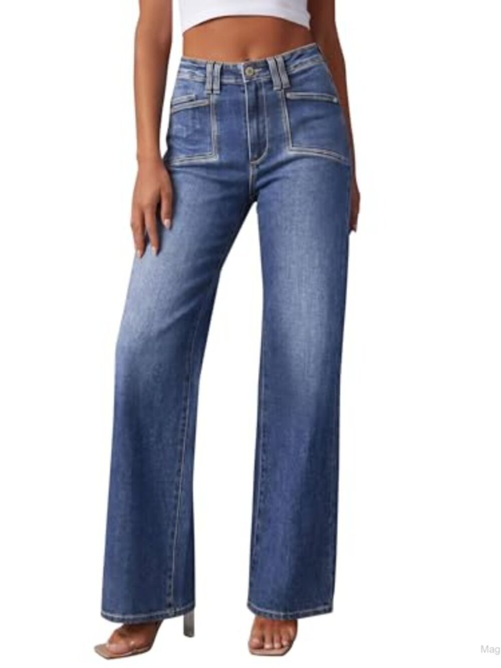 High Waisted Wide Leg Jeans Women Trendy Stretchy Straight Leg Ankle Length